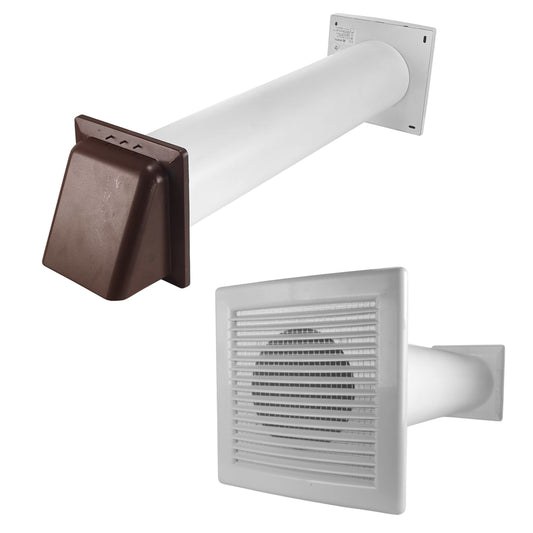 Through wall ventilation kit with brown external louver vent and white duct