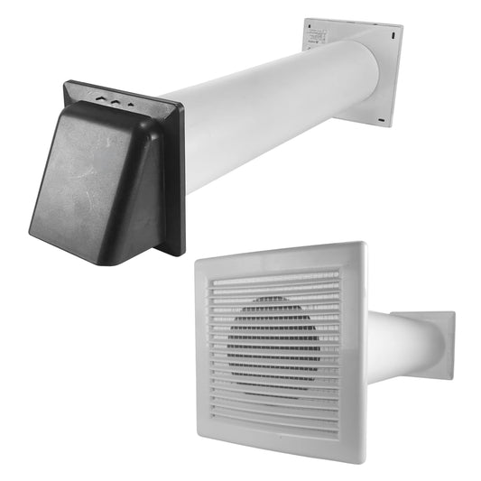 Through-wall ventilation louvre vent kit with graphite cowl and white duct