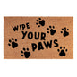 60 x 40 cm coir doormat with “WIPE YOUR PAWS” and black paw-print pattern