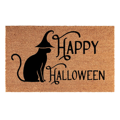 Doormat 60x40 cm: „Happy Halloween“ mit schwarzer Katze