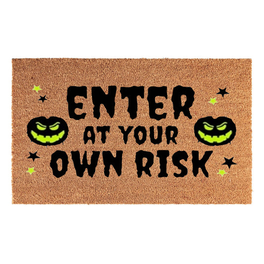 Kokosmatte Fußmatte 60x40 cm mit Aufschrift "Enter at your own risk" und Smileys