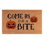 Doormat 60x40cm with 'Come in for a Bite' text and orange jack-o'-lanterns