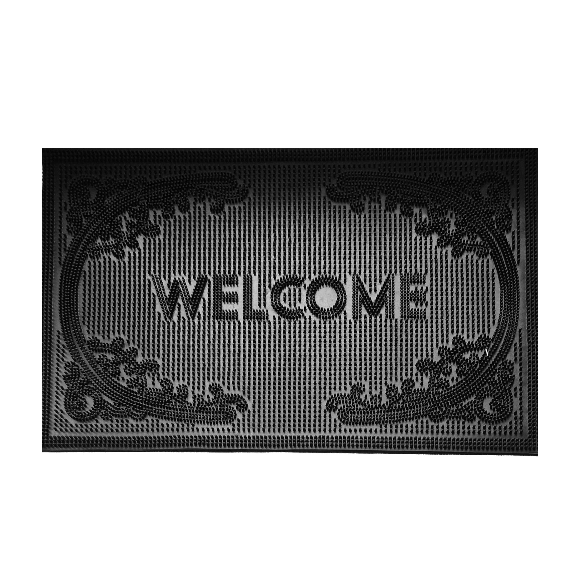 Rubber doormat 60 x 40 cm with “WELCOME” text and ornate scroll border