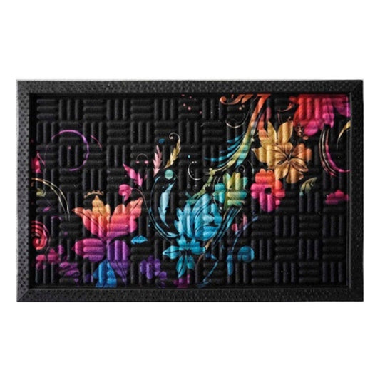 Doormat 75x45 cm, Fingertip Type A—dark base with colorful floral and swirl pattern