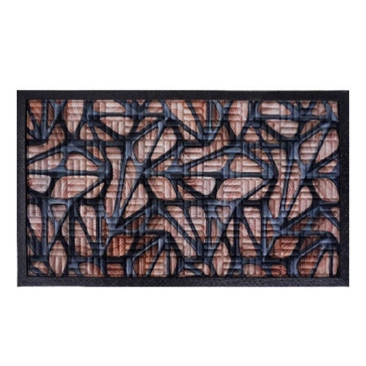 Doormat 75 x 45 cm with dark border and red leaf-like abstract pattern