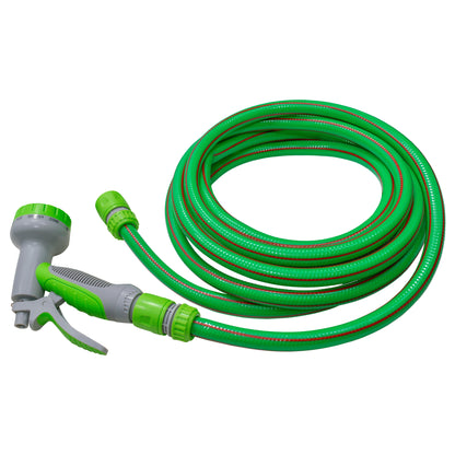 Hose gun with 5 m green hose and two hosepipe connectors for cold water