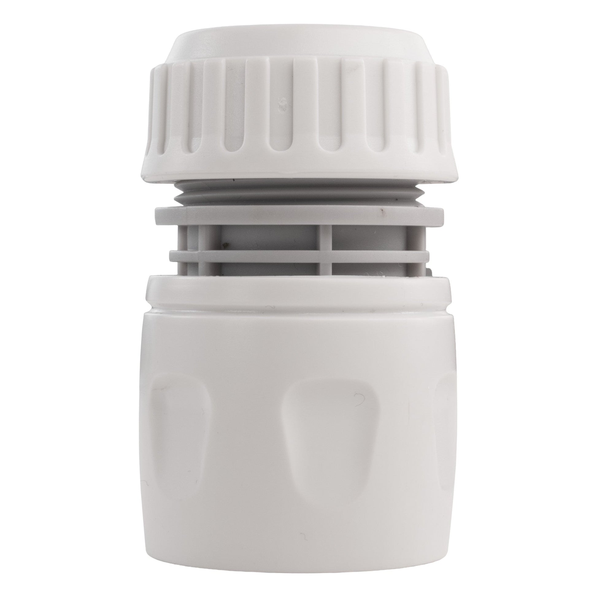Blue hose end connector with ridged grip for dog shower hose system