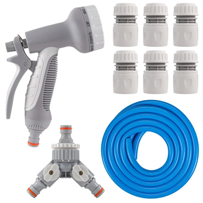Hose gun, 3-way valved mixer, and blue hoses with multiple snap-on hose connectors