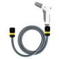 Dog shower kit: cold water shower gun with grey hose and yellow/black connectors