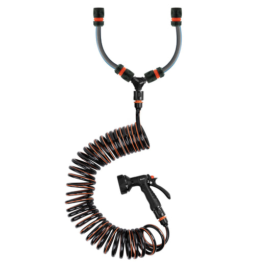 Dog shower mix hot/cold water spiral hose with spray gun attachments