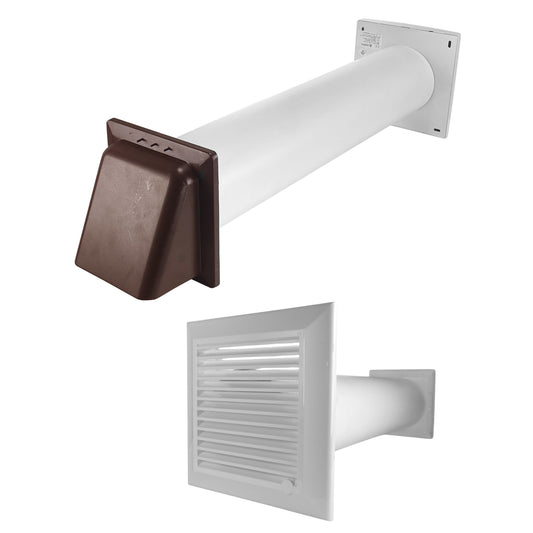 Through wall ventilation kit duo, white duct with brown external wall vent