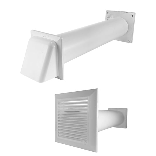 White through-wall ventilation kit duct with external wall grille