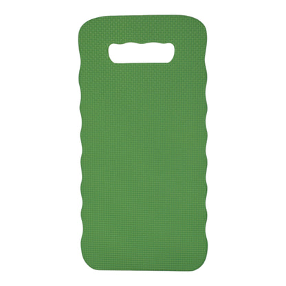 Green kneeler mat with top handle slot and wavy edge design