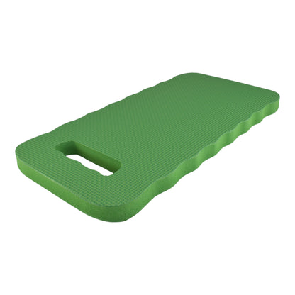 Green kneeling pad with finger-like handle cutout and contoured shape