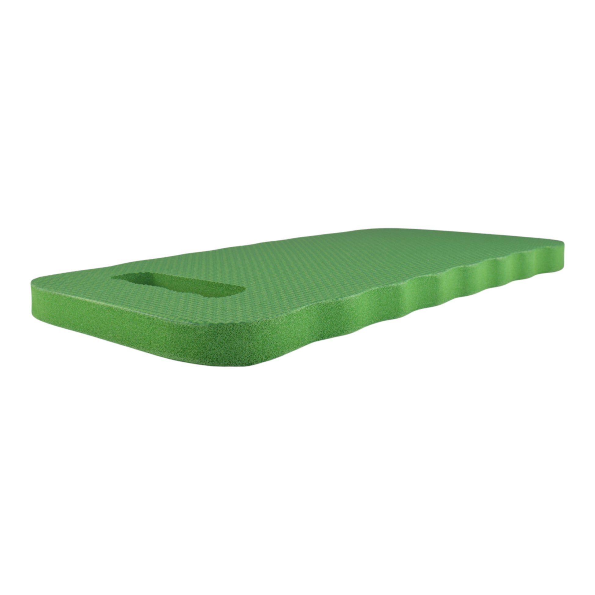 Green padded kneeler mat with handle cutout on the side, thick cushion