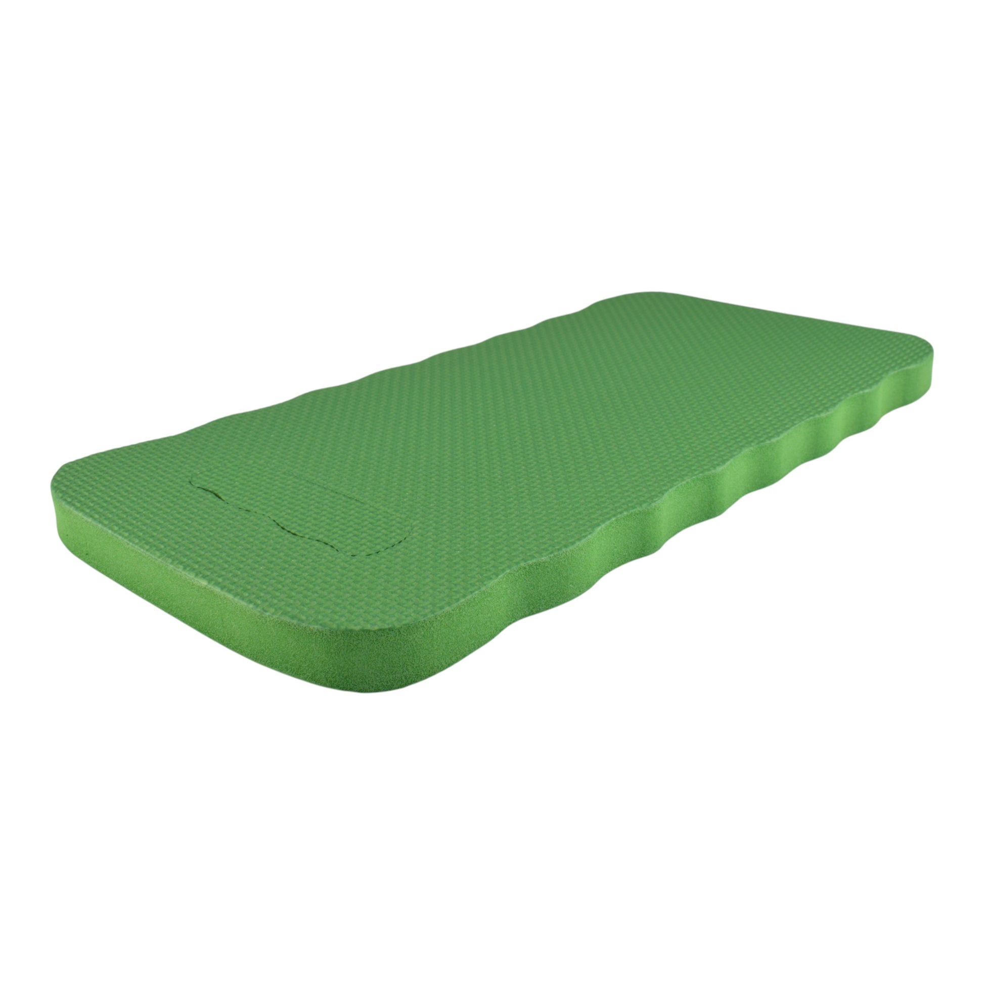 Green kneeler mat cushion with side handle recess and rounded corners