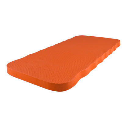 Orange kneeler mat with textured surface and contoured shape