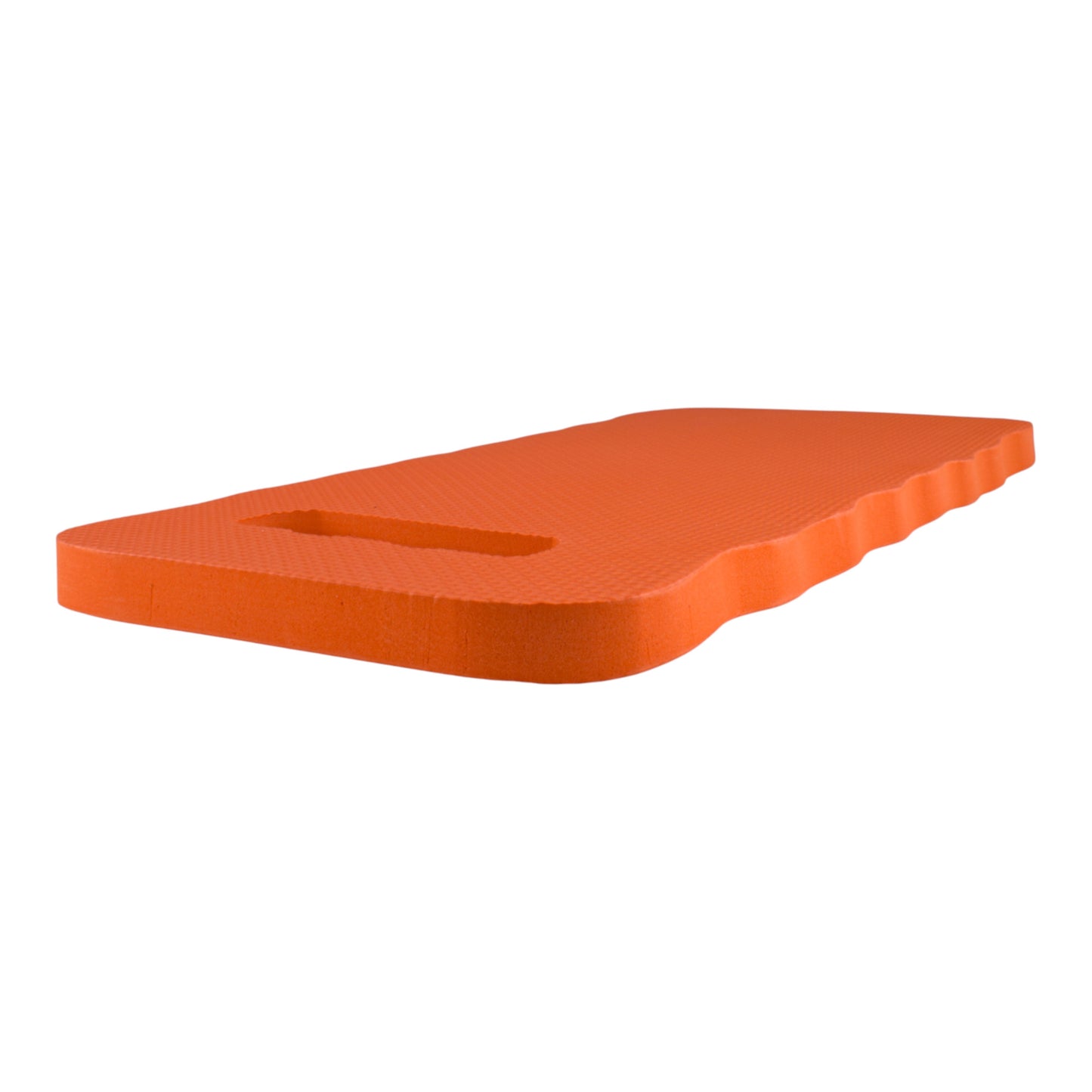 Orange kneeler mat, side profile with ridged edge and cut-out