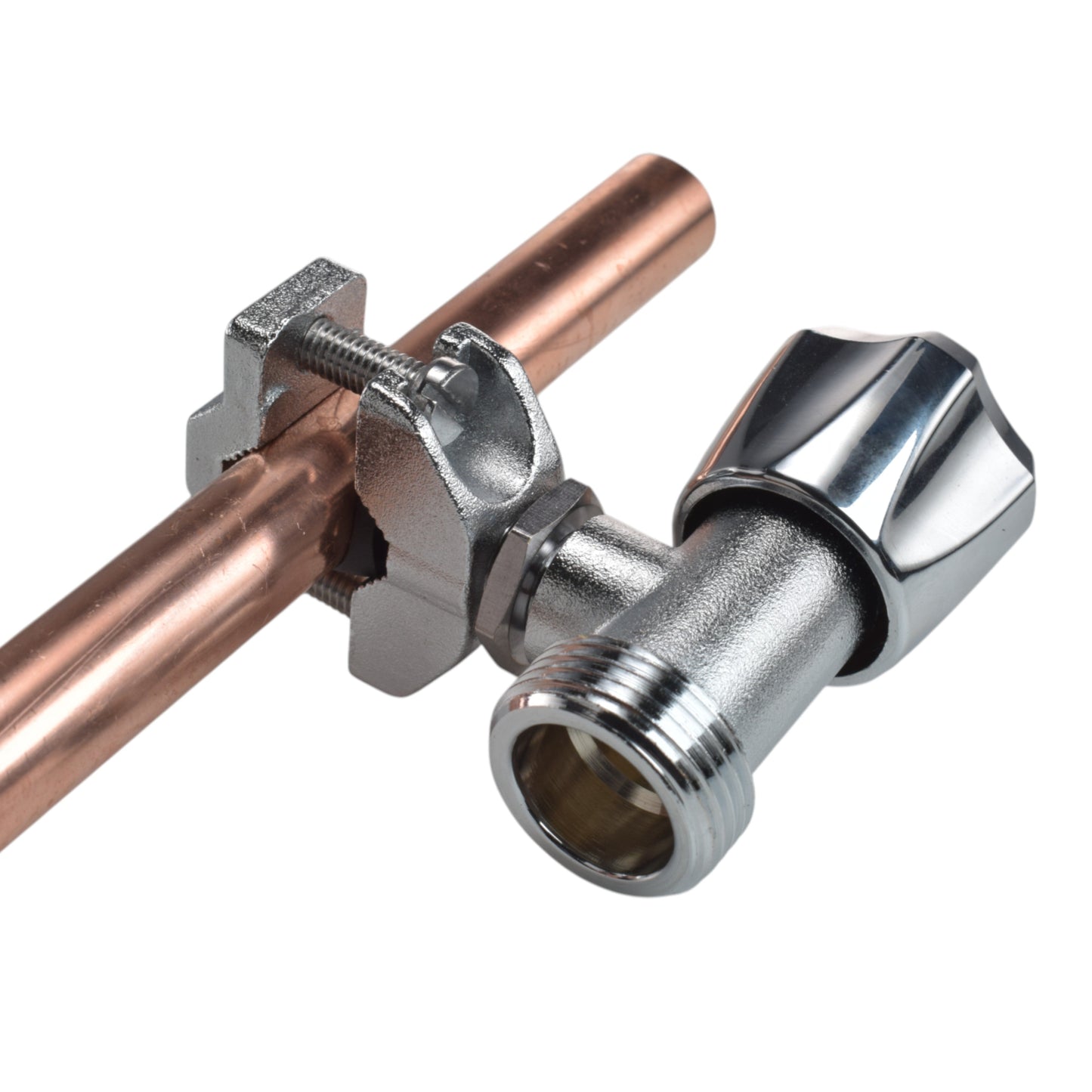 Wall bib tap coupling with copper pipe outlet and chrome nut—full connection kit