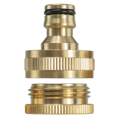 Brass BSPF 1"–3/4" tap connector with ribbed grip and black seal ring