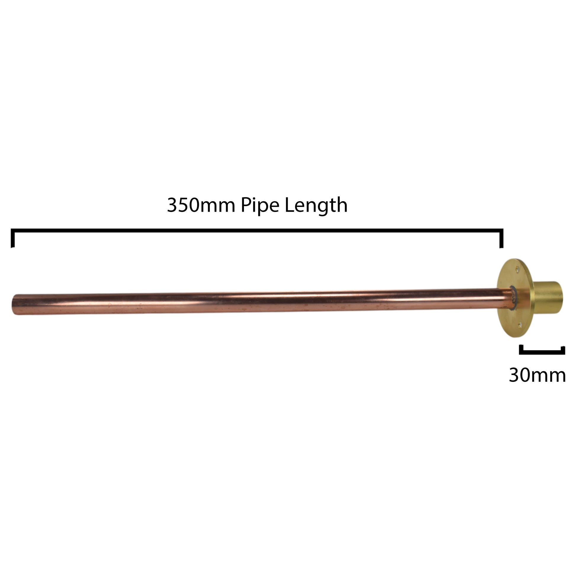 Brass bib tap connector pipe, 350mm length with 30mm flange end