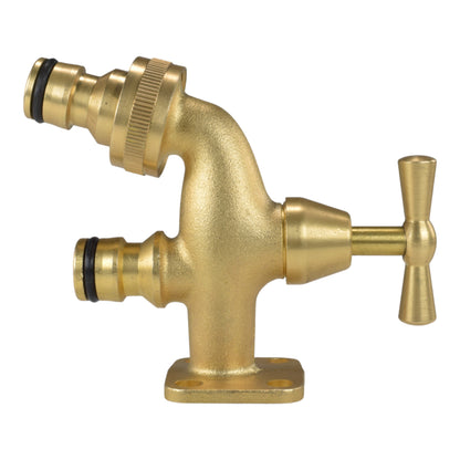 Brass bib tap with quick-connect outlets and control handle, base mount