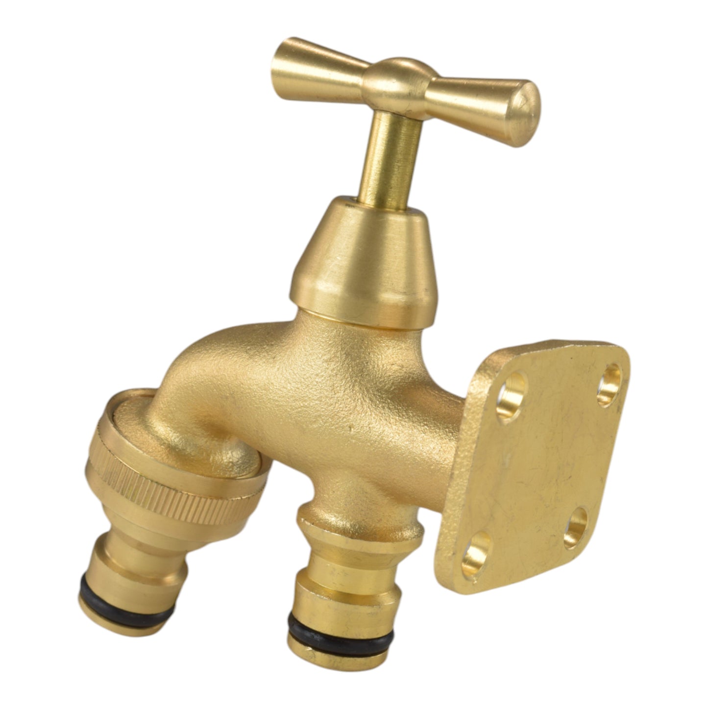 Brass bib tap with quick-connect inlet, outlet fitting and lever handle