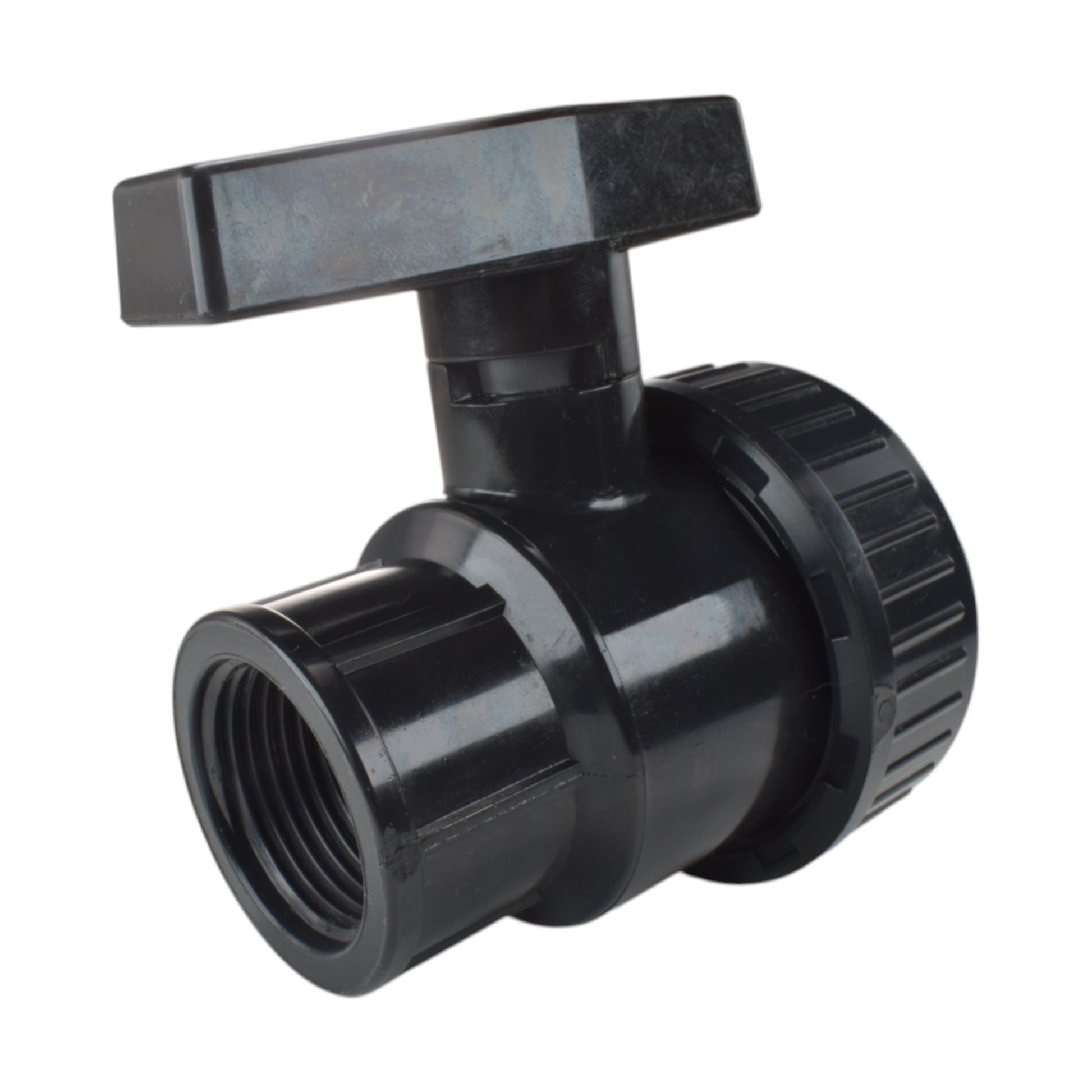 Black PP water butt tap connector with 1" BSP thread and 32mm MDPE fitting