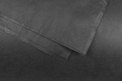 Close-up of dark non-woven weed membrane texture with stitched seam
