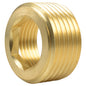 Brass BSP thread conversion cap, 1" BSPM to 3/4" BSPF, front internal threads