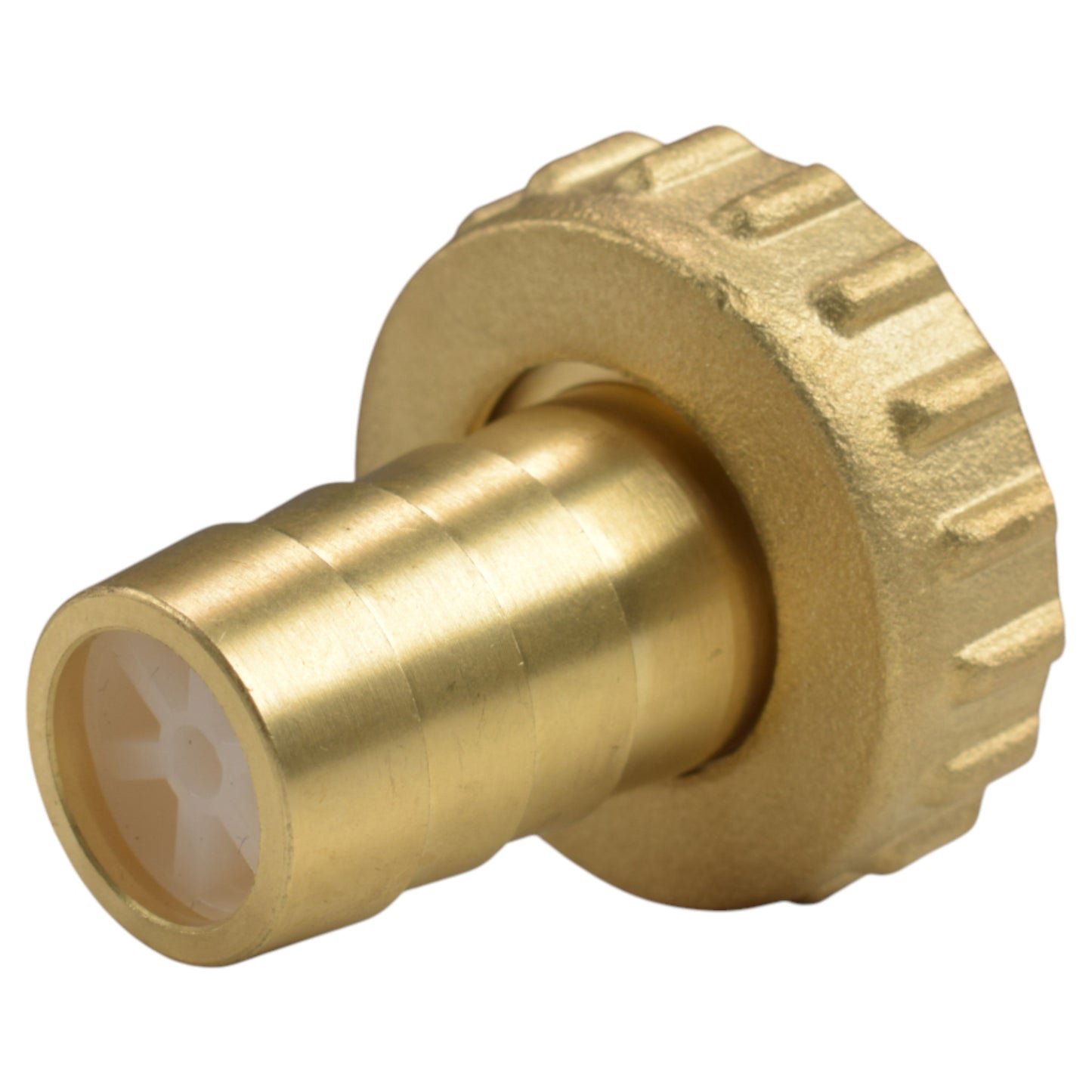 Brass BSP fitting adapter with hex head connector, close-up