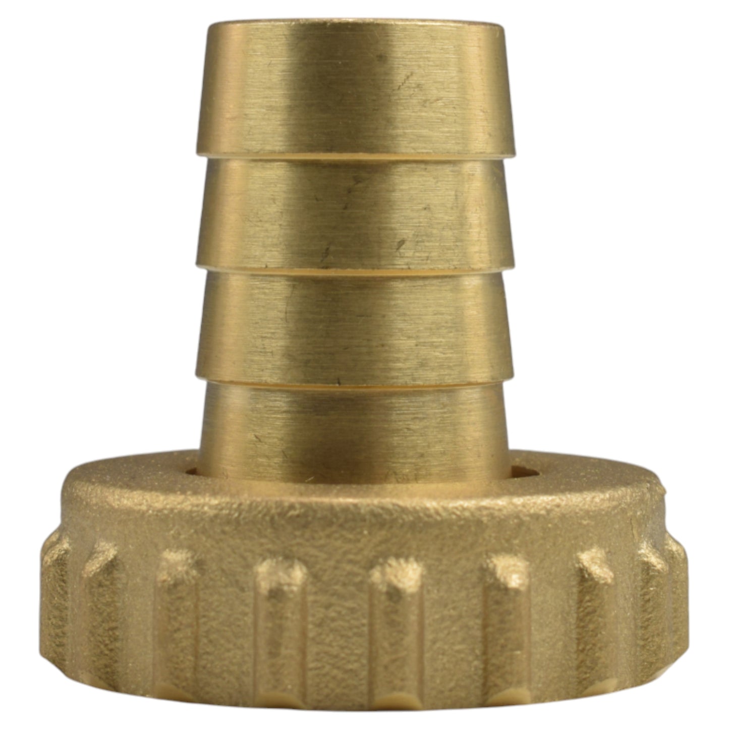 Brass BSP threaded plug/end cap with ribbed exterior, close-up