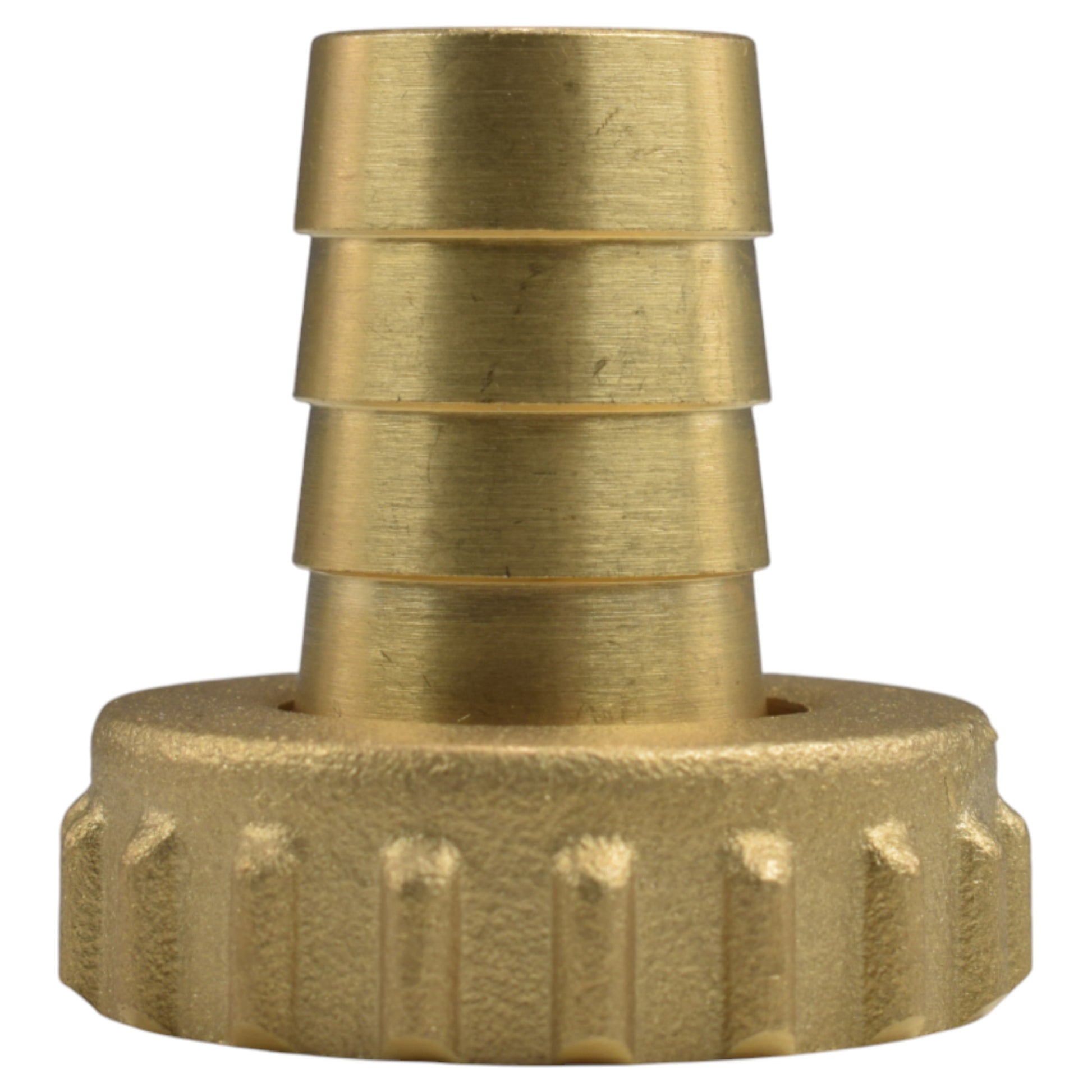 Brass BSP threaded plug/end cap with ribbed exterior, close-up