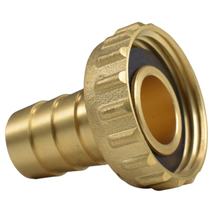 Brass bib tap outlet with barbed quick-connect fitting and BSP threaded inlet