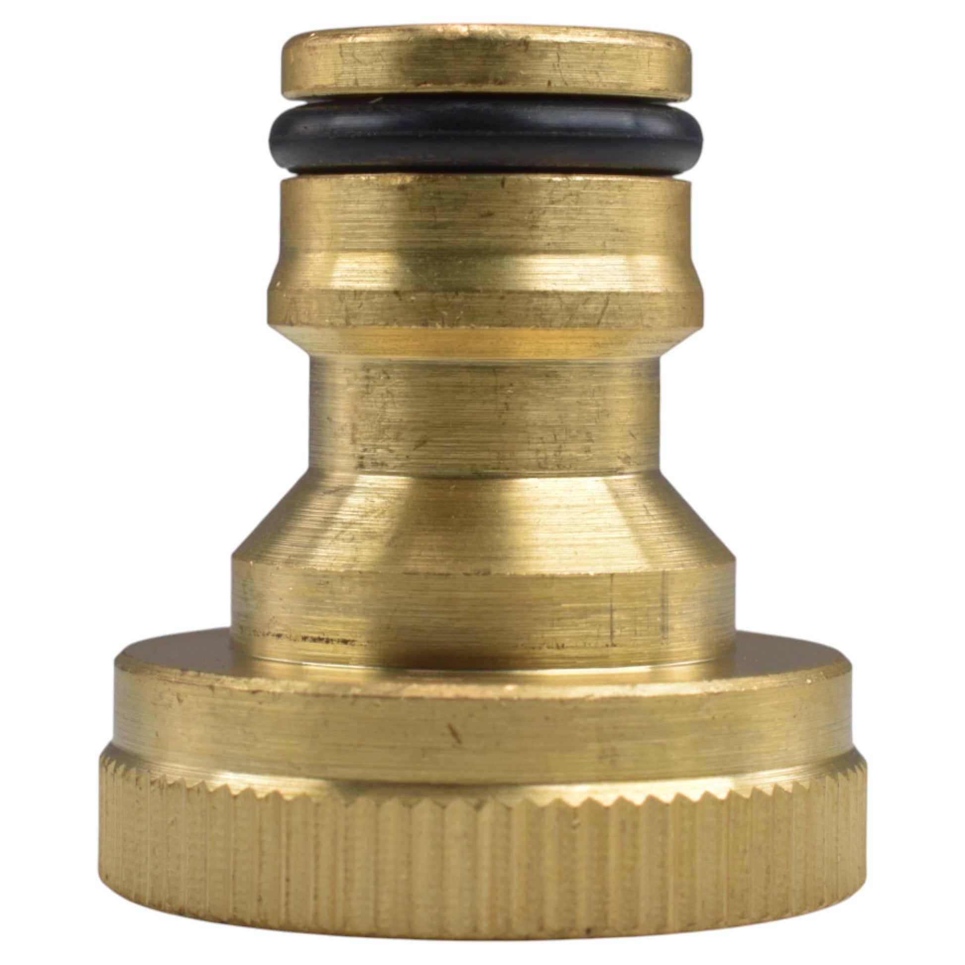 Brass BSP threaded inlet with black O-ring seal and flat mounting face
