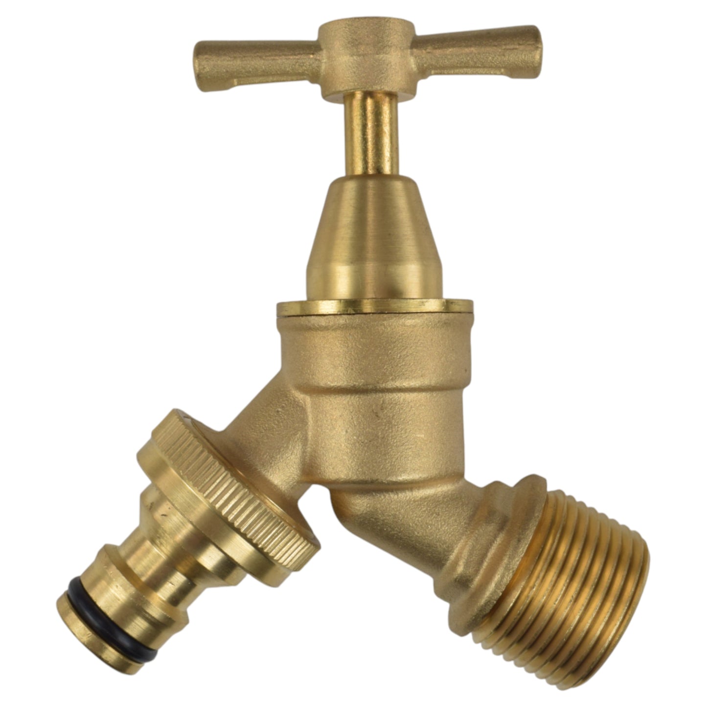Brass bib tap connector with barbed outlet and BSP threaded inlet