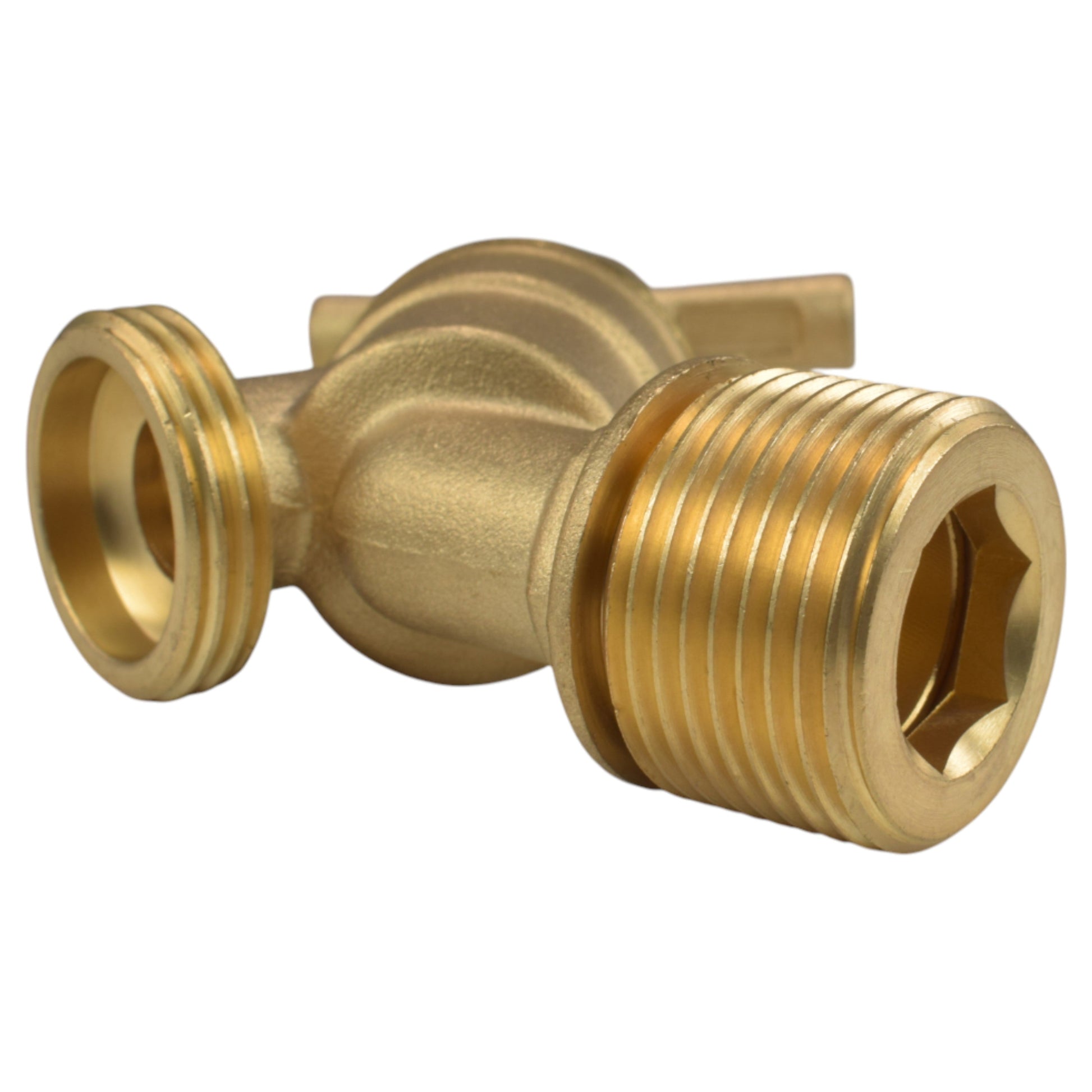 Brass angled bib tap outlet with barbed quick-connect threads
