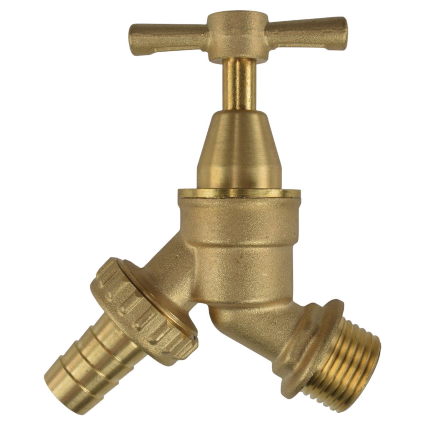 Brass bib tap outlet kit with barbed quick-connect port and BSP threaded outlets