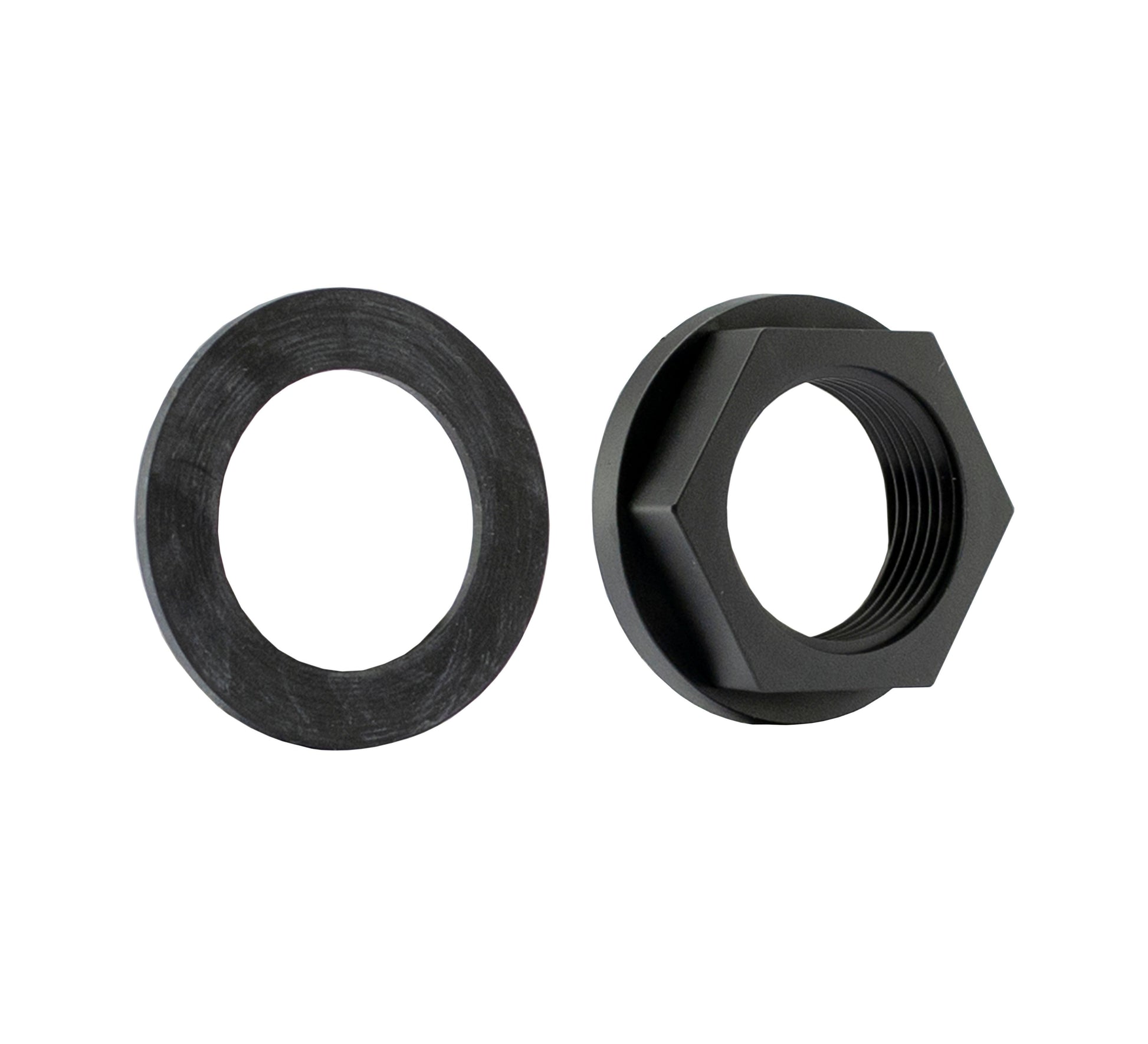 1" BSPF back nut with washer—black threaded nut and flat washer