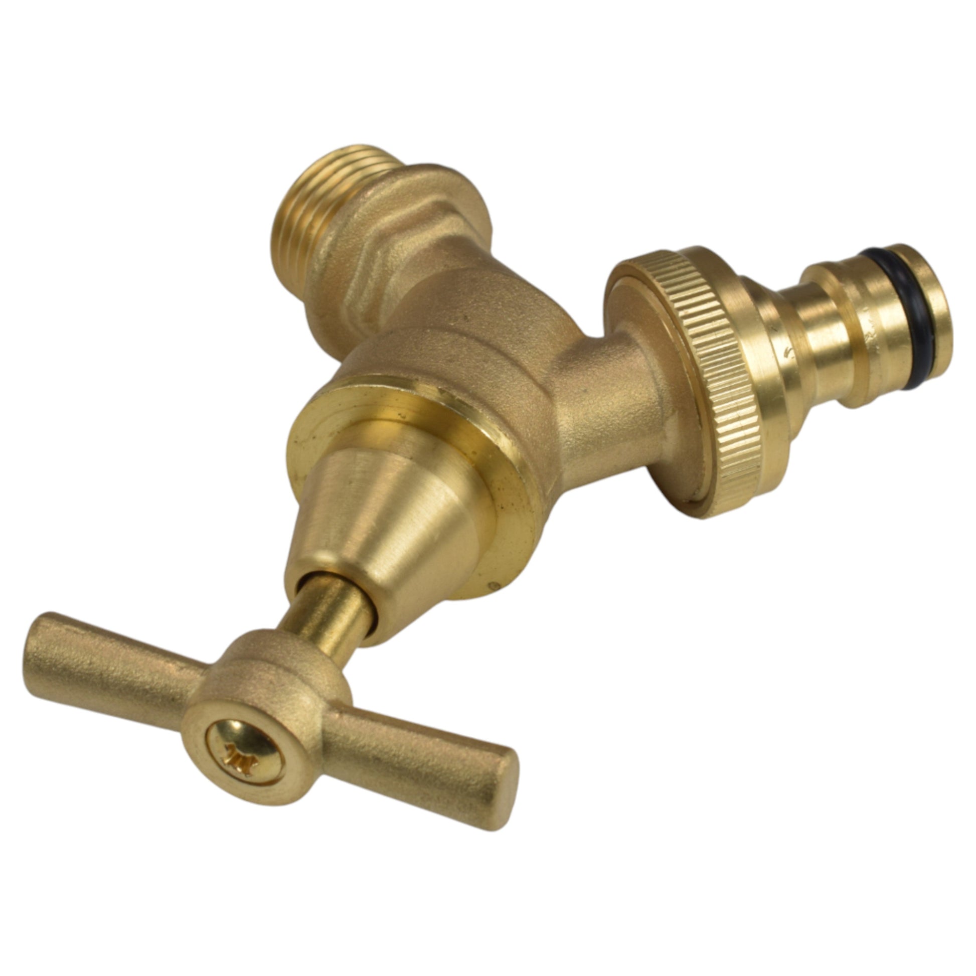 Brass bib tap kit quick-connect barb and BSP threads, with lever handle on top