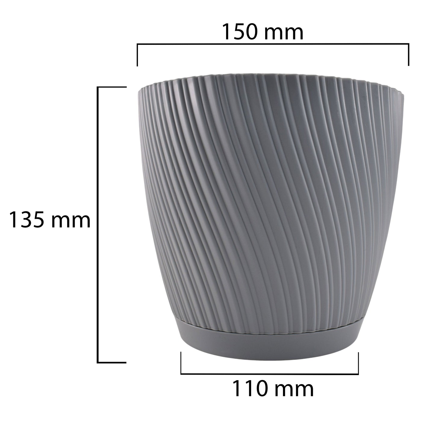 Mika pot 150mm, ribbed platinum-grey; 135mm tall, 110mm wide