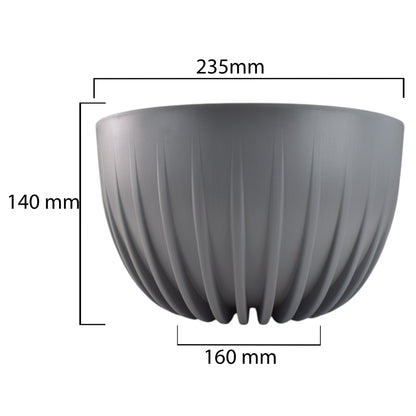 Gray bowl pot with measurements: 235mm x 160mm x 140mm