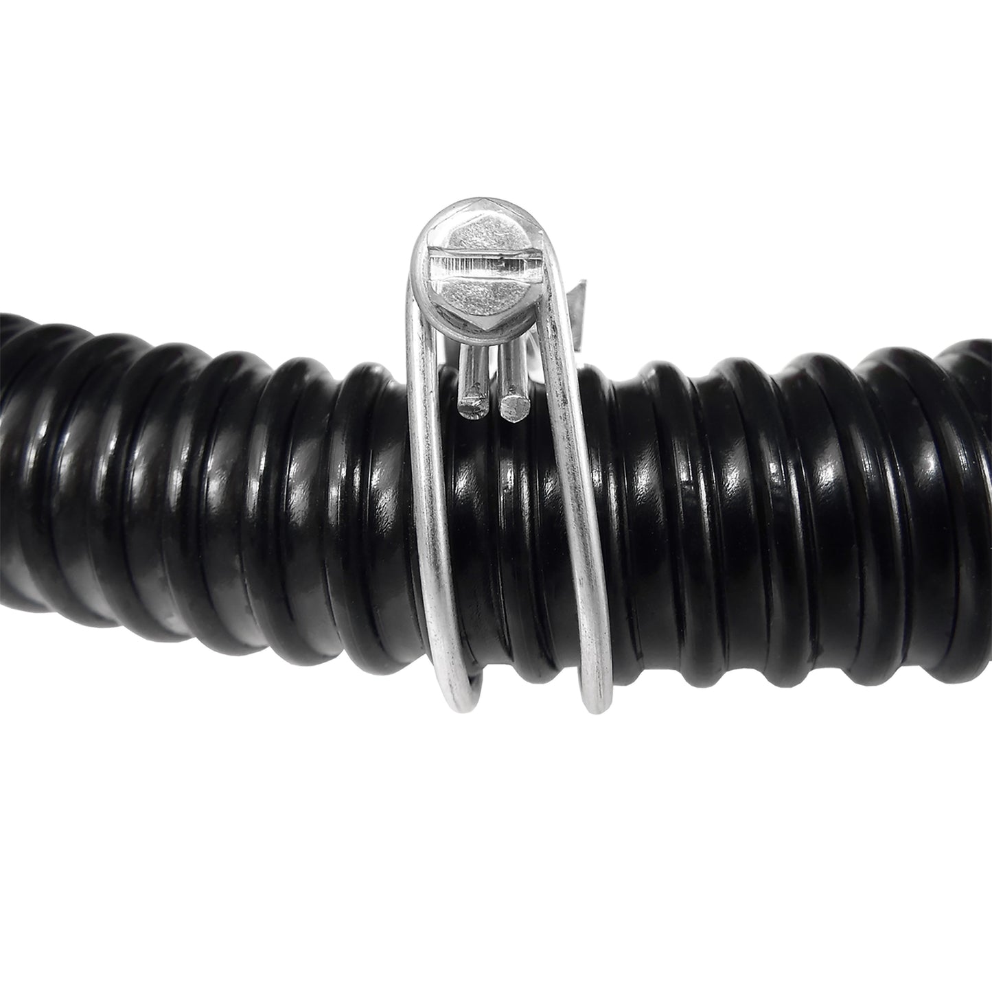 Double wire hose clamp head and screw, galvanised finish over black hose