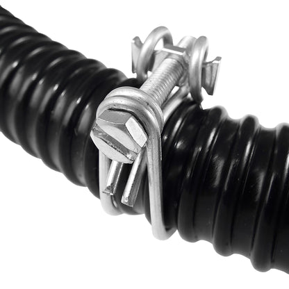 Close-up: galvanised screw and band of double wire hose clamp, 13–16 mm