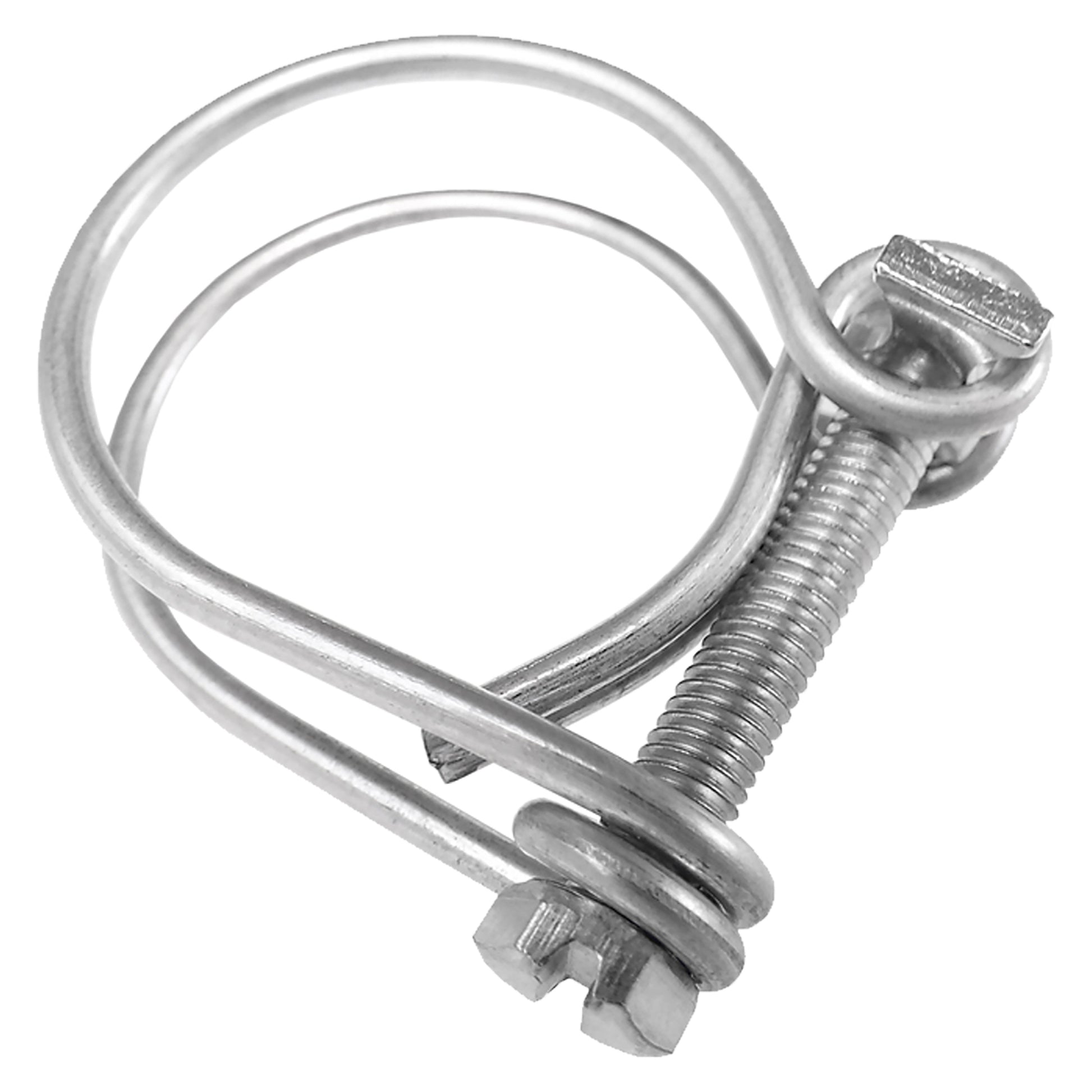 Galvanised double wire hose clamp with threaded screw and hex head, 13–16 mm