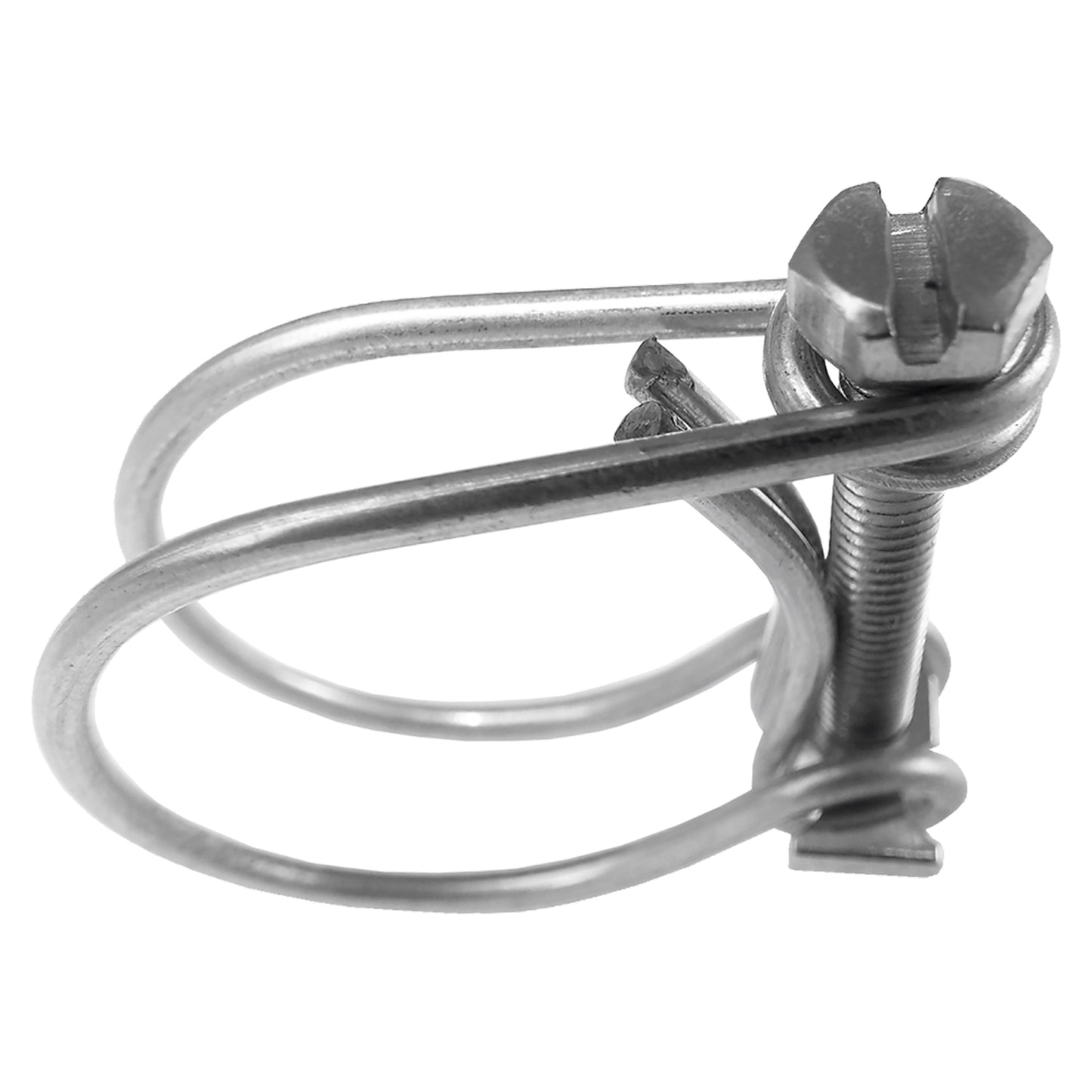 Galvanised double wire hose clamp showing band loop and threaded screw