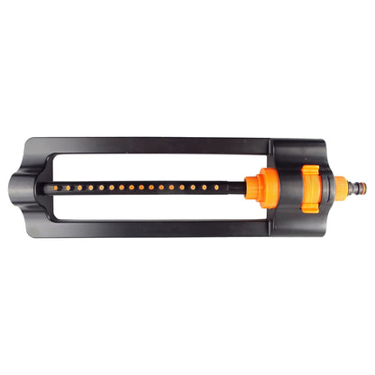 Compact sprinkler base with orange adjustable parts and hose connector