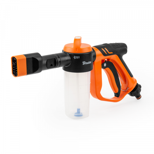 Black Line low-pressure foam gun with orange/black tank for garden hose
