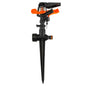 Adjustable eco sprinkler with spike, orange/black pulsating spray head