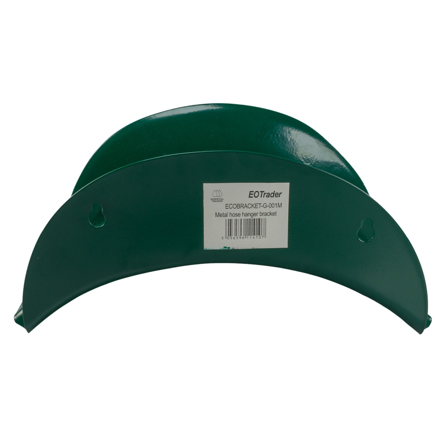 Green metal hose hanger bracket with two side mounting holes